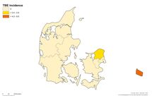 TBE average annual incidence rate per 100 000 inhabitants by place of exposure (NUTS3), Denmark (n=28, period 2001–2010) Thumbnail