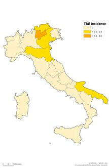 TBE average annual incidence rate per 100 000 inhabitants by NUTS2, Italy (n=159, period 2001–2010) Thumbnail