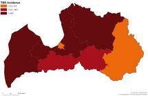 TBE average annual incidence rate per 100 000 inhabitants by NUTS3, Latvia (n=1 177, period 2007–2010) Thumbnail