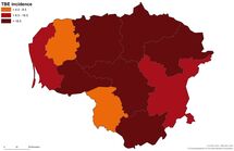 TBE average annual incidence rate per 100 000 inhabitants by NUTS3, Lithuania (n=612, period 2010) Thumbnail