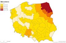 TBE average annual incidence rate per 100 000 inhabitants by NUTS3, Poland (n=2 680, period 2000–2010) Thumbnail
