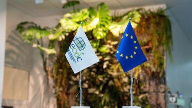 ECDC and EU flags at table