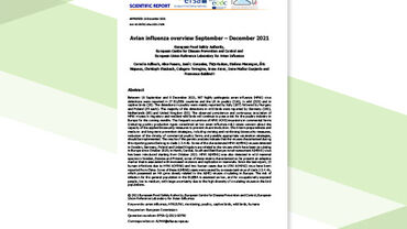 Cover of the report "Avian influenza overview September – December 2021"