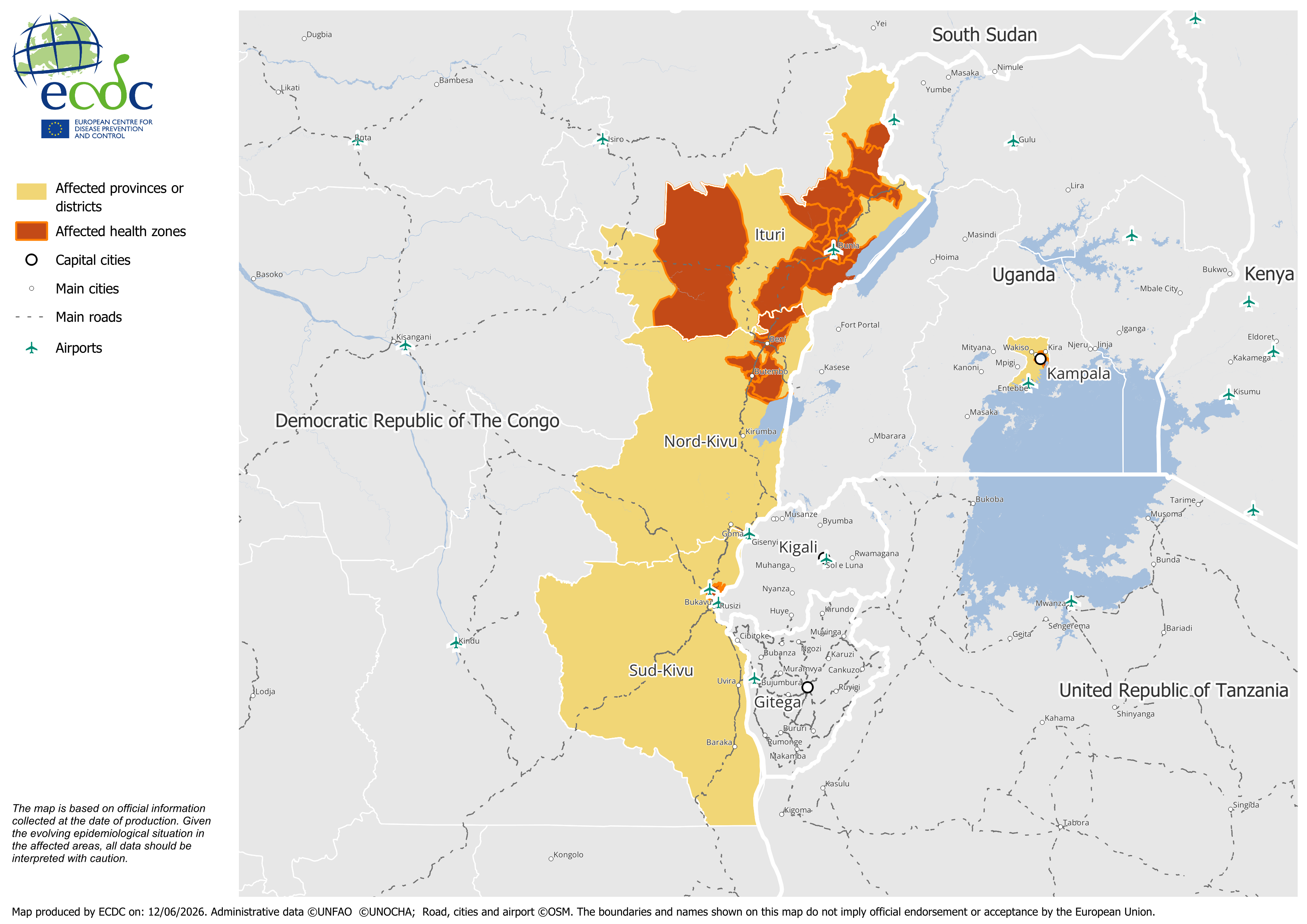 Figure 1. Ebola disease outbreak caused by Bundibugyo virus – Democratic Republic of the Congo and Uganda - 2026 - Map of the affected areas