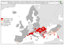 West Nile fever in Europe in 2018 - human cases compared to previous seasons, updated 23 November Thumbnail