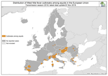 West Nile fever in Europe in 2018 - equine cases; updated 23 November 2018 Thumbnail