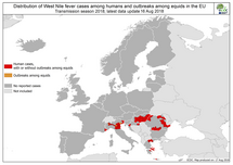 West Nile fever in Europe in 2018 - human and equine cases; updated 17 August Thumbnail