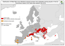 West Nile fever in Europe in 2018 - human and equine cases; updated 23 November Thumbnail
