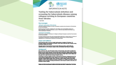 Cover of the report: Testing for tuberculosis infection and screening for tuberculosis disease among refugees arriving in European countries from Ukraine