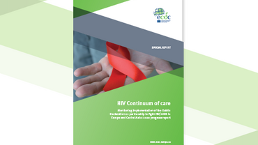 Cover of the report: "HIV Continuum of care Monitoring implementation of the Dublin Declaration on partnership to fight HIV/AIDS in Europe and Central Asia: 2020 progress report"